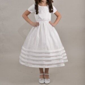 Sweetie Pie White Communion Satin Organza Floral Beaded Dress GIRLS 12.5